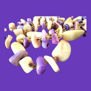 NECKLACE SHELLS & BEADS 3 Strand  16" 3" EXTENDER  PURPLE & CREAM VINTAGE